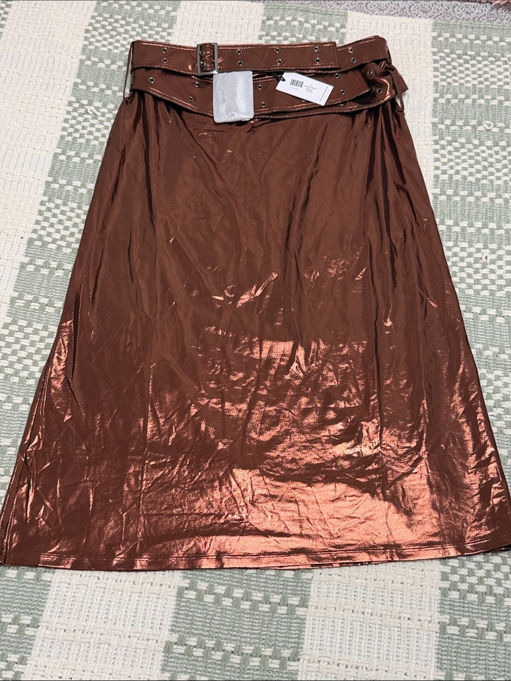 WeWoreWhat Shiny Copper-Tone Midi Skirt with Belt